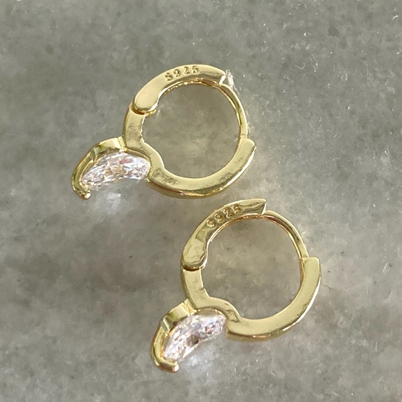 Sterling Silver Simulated Diamond Drop Bar Gold Earrings - Picture 6 of 6